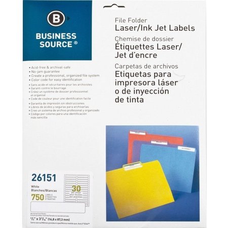 BUSINESS SOURCE Filing Labels, Laser/Inkjet, 2/3"x 3-7/16", 750/PK, White PK BSN26151